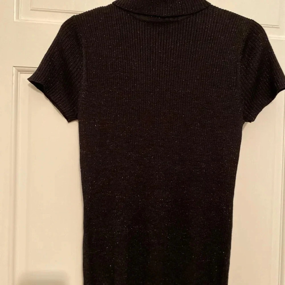 Daisy Fuentes Petites Black Metallic Short Sleeve Turtle Neck Size PXL - Picture 2 of 5
